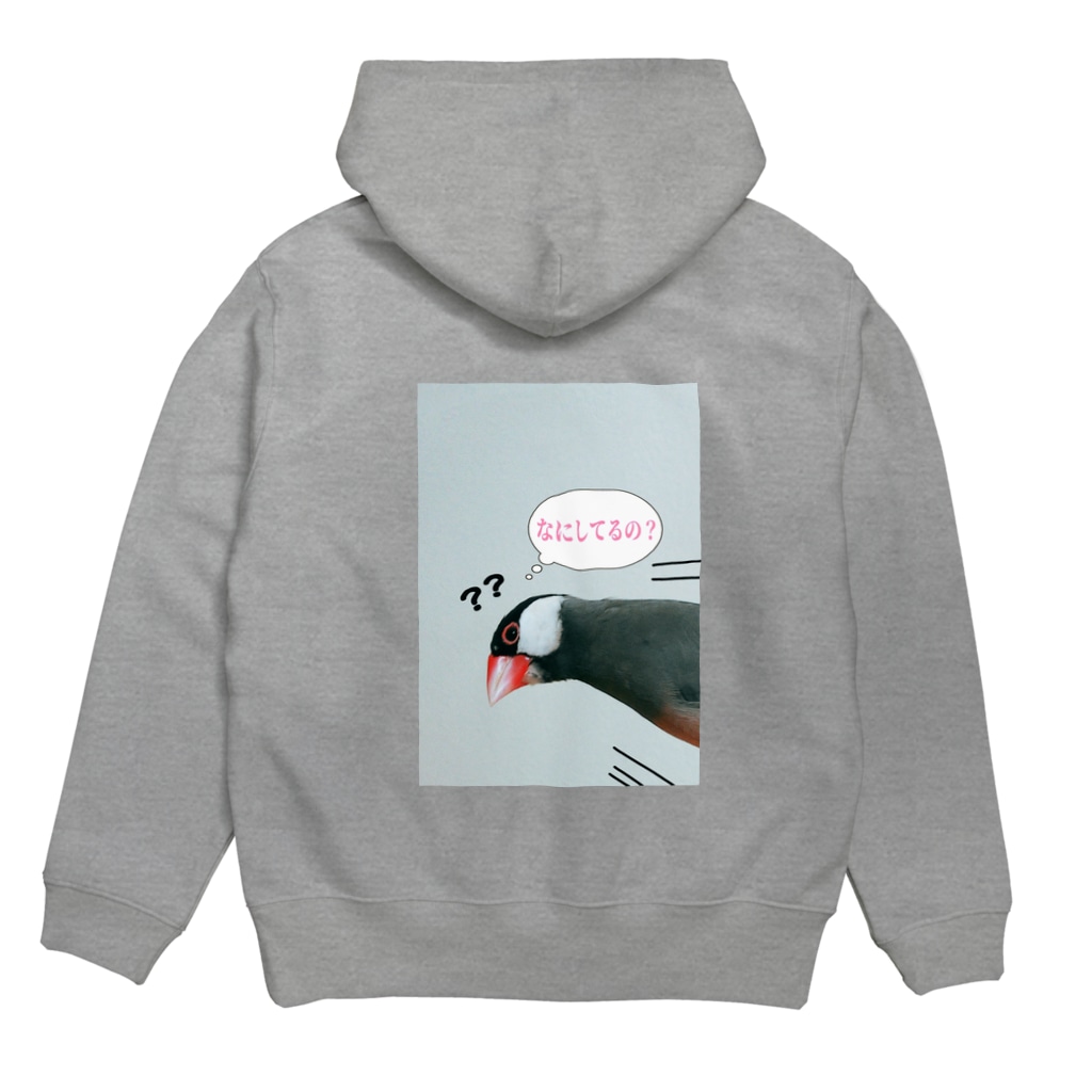 harupink🌸ペット似顔絵illustの気になってしかたない文鳥さん Hoodie:back
