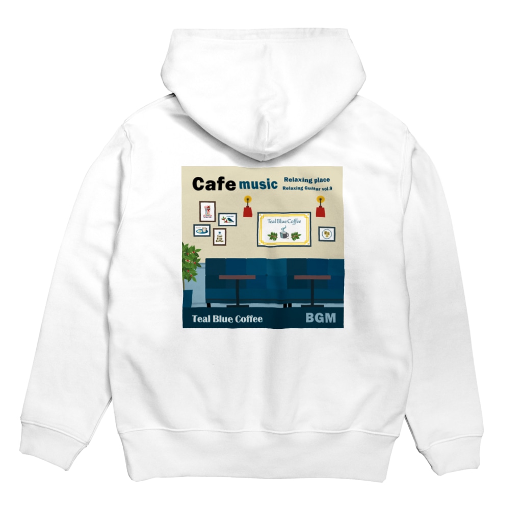 Teal Blue CoffeeのCafe music - Relaxing place - Regular Fit Hoodie:back