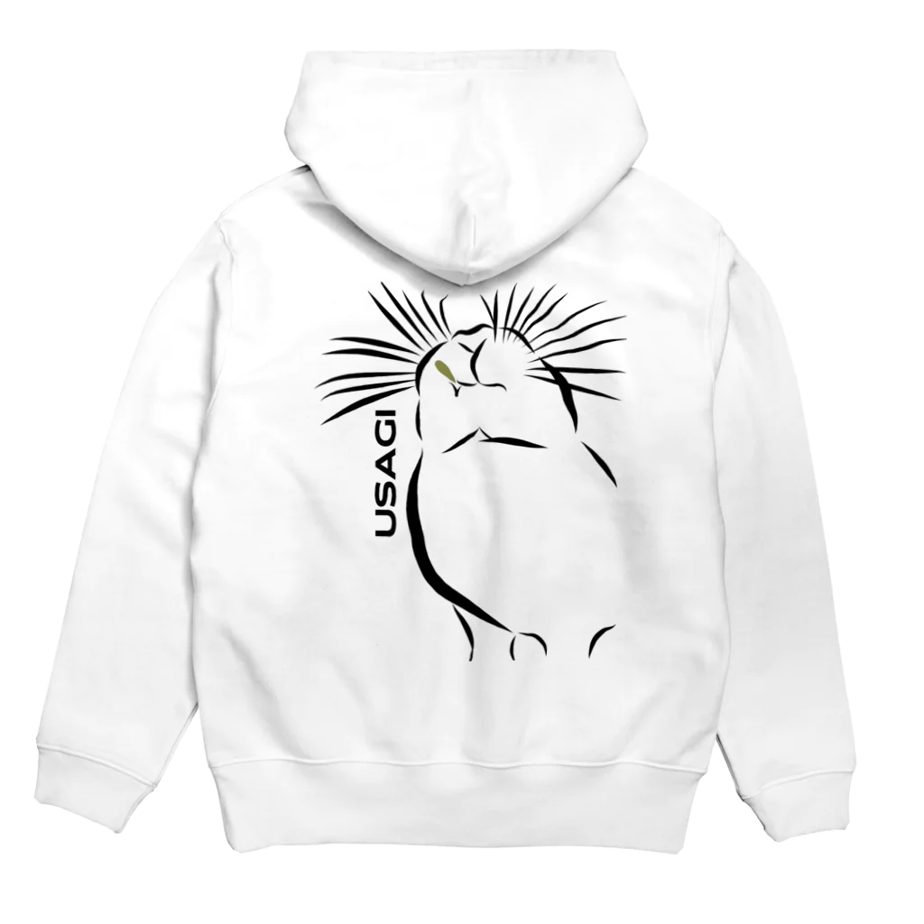 うさぎのミミのみせのチモをくわえたウサギ Hoodie:back