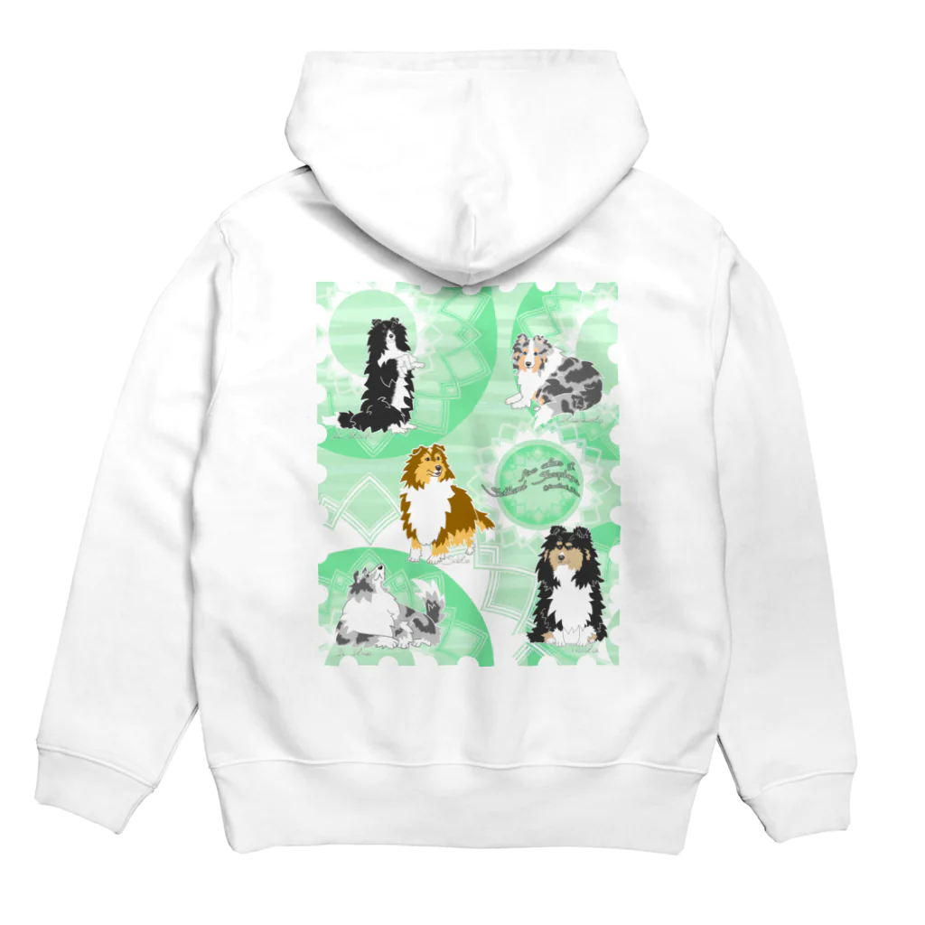 Airy BlueのFive colors of Shetland Sheepdogs.～Mint green～ Hoodie:back