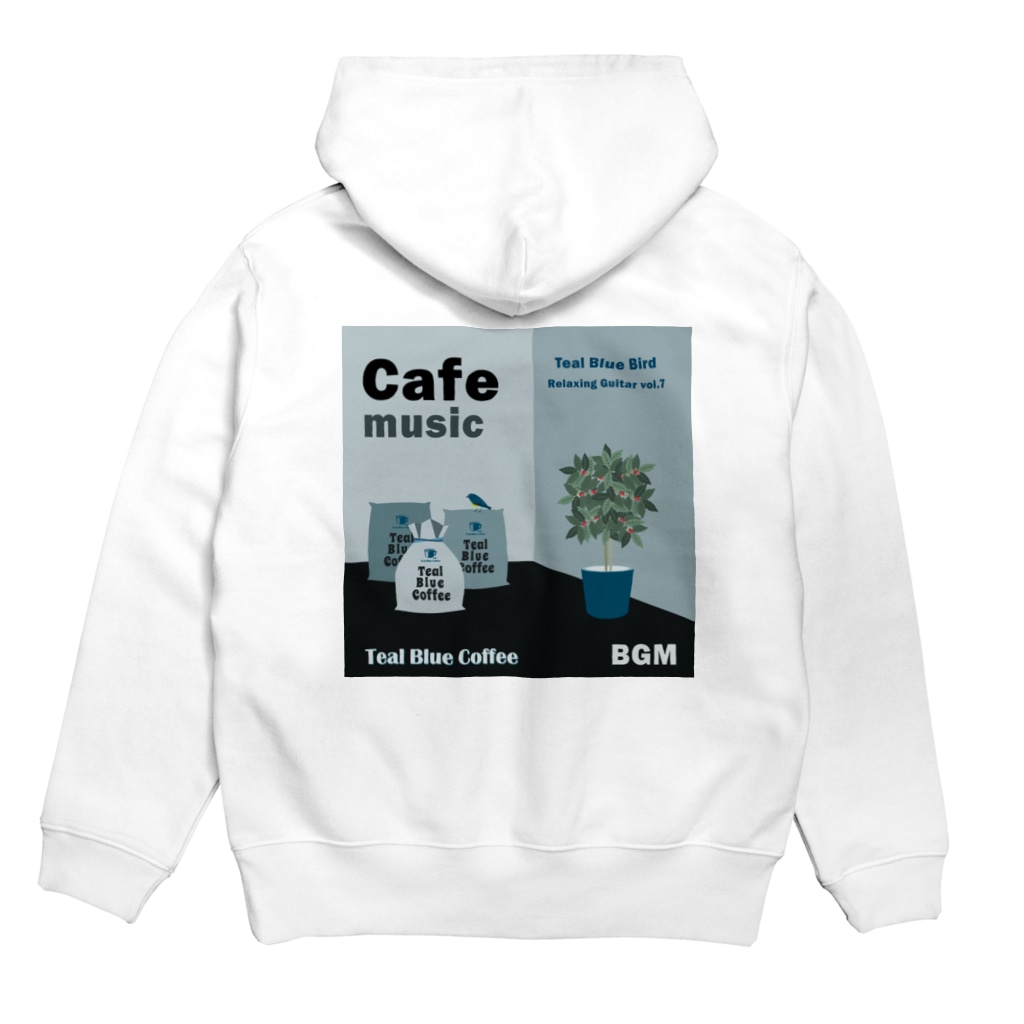 Teal Blue CoffeeのCafe music - Teal Blue Bird - Hoodie:back