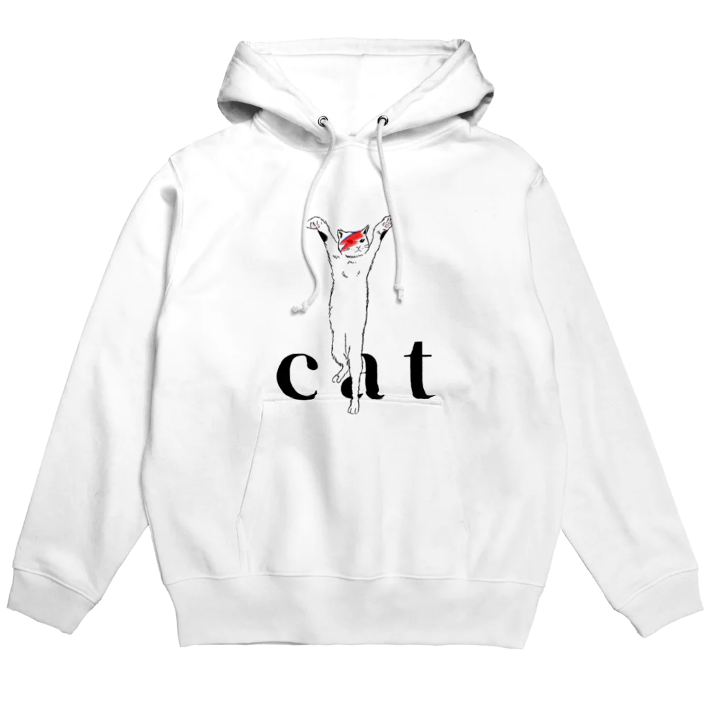 小鳥と映画館のデヴィッドボウイのメイクを施したカッコいい白猫 Hoodie