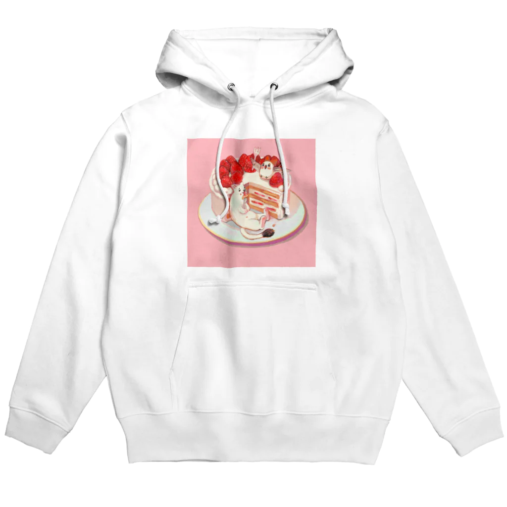 オコジョとエナガのオコジョとエナガ　いちごケーキもぐもぐ Hoodie