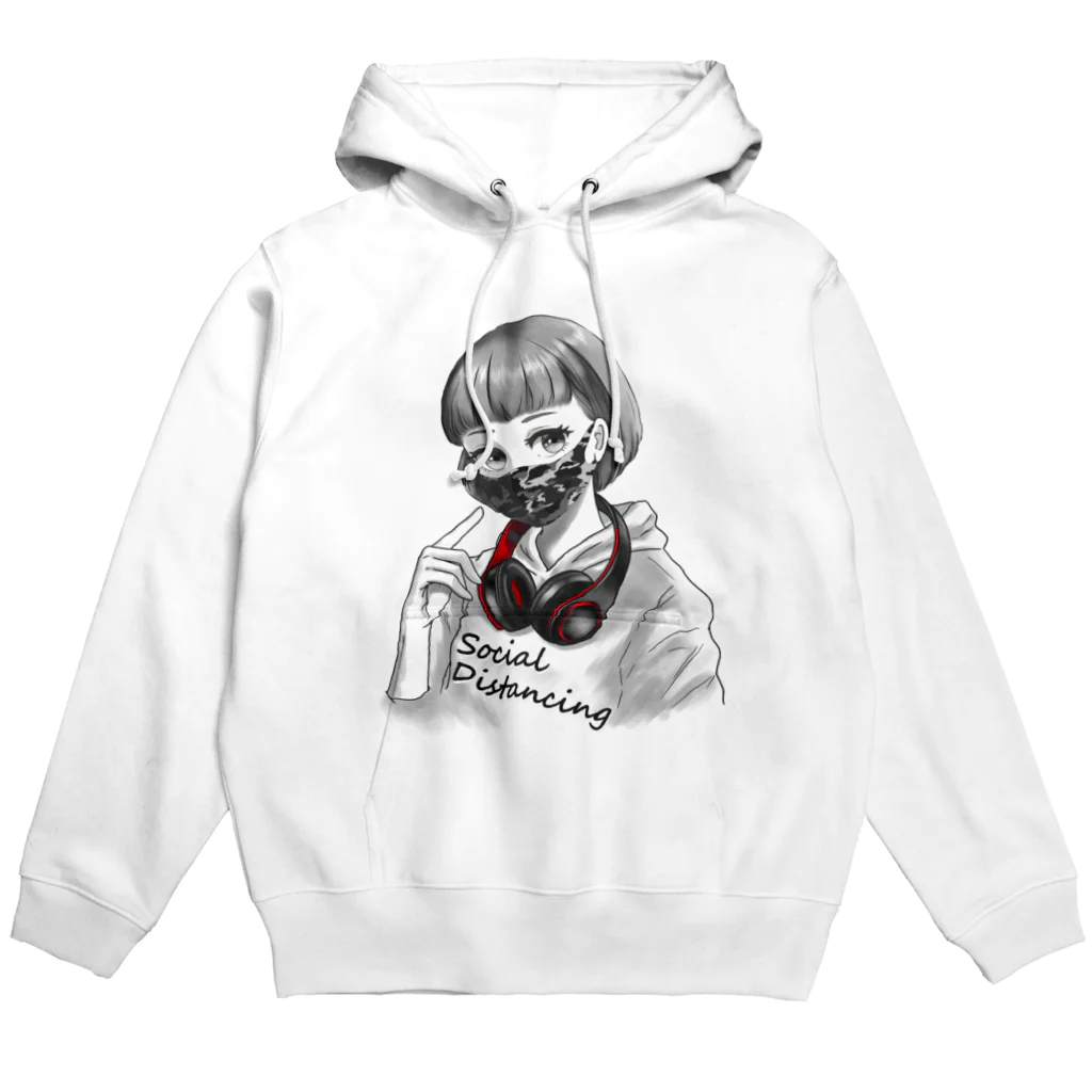 和温堂の迷彩マスク モノクロ　文字黒 Hoodie