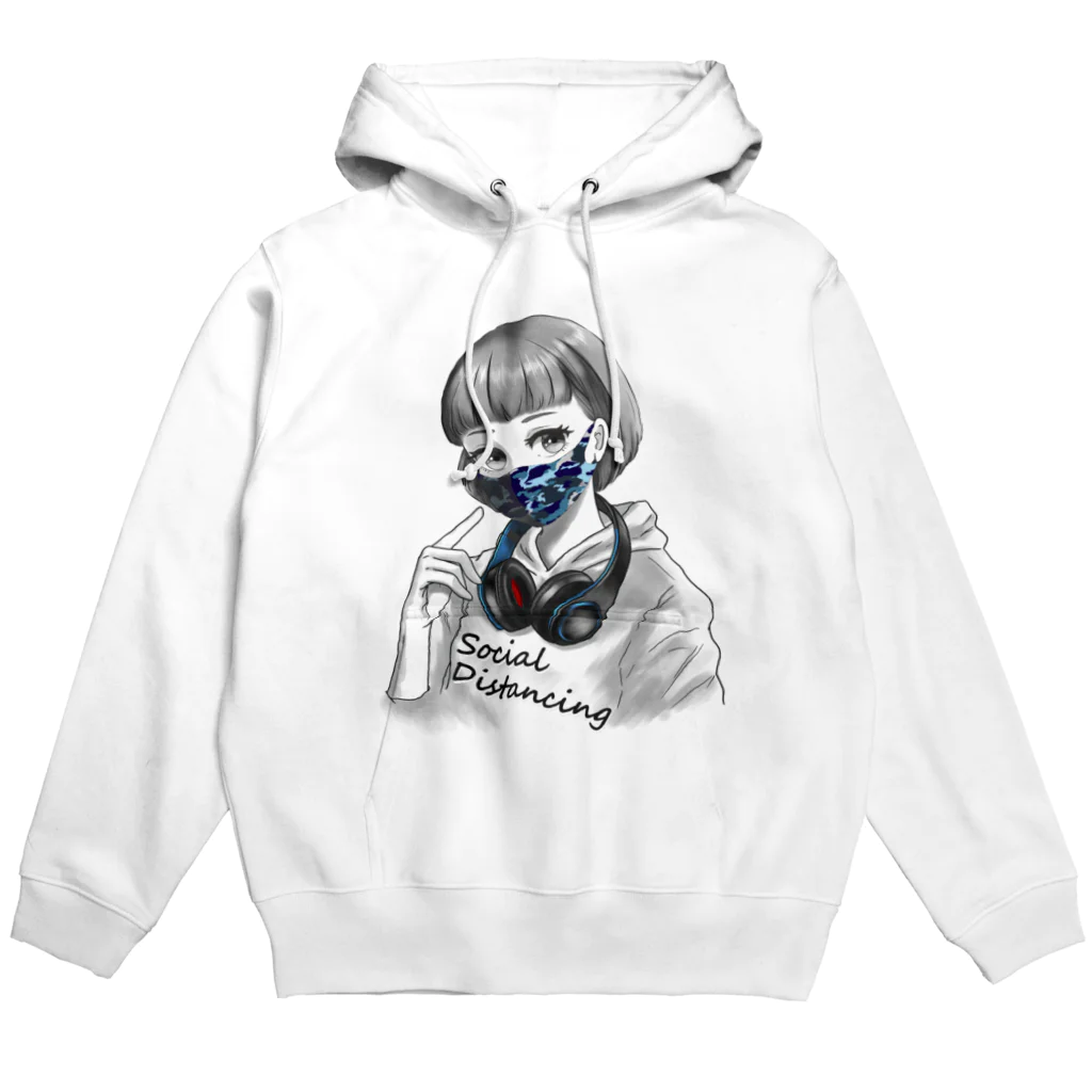 和温堂の迷彩マスク  ブルー　文字黒 Hoodie