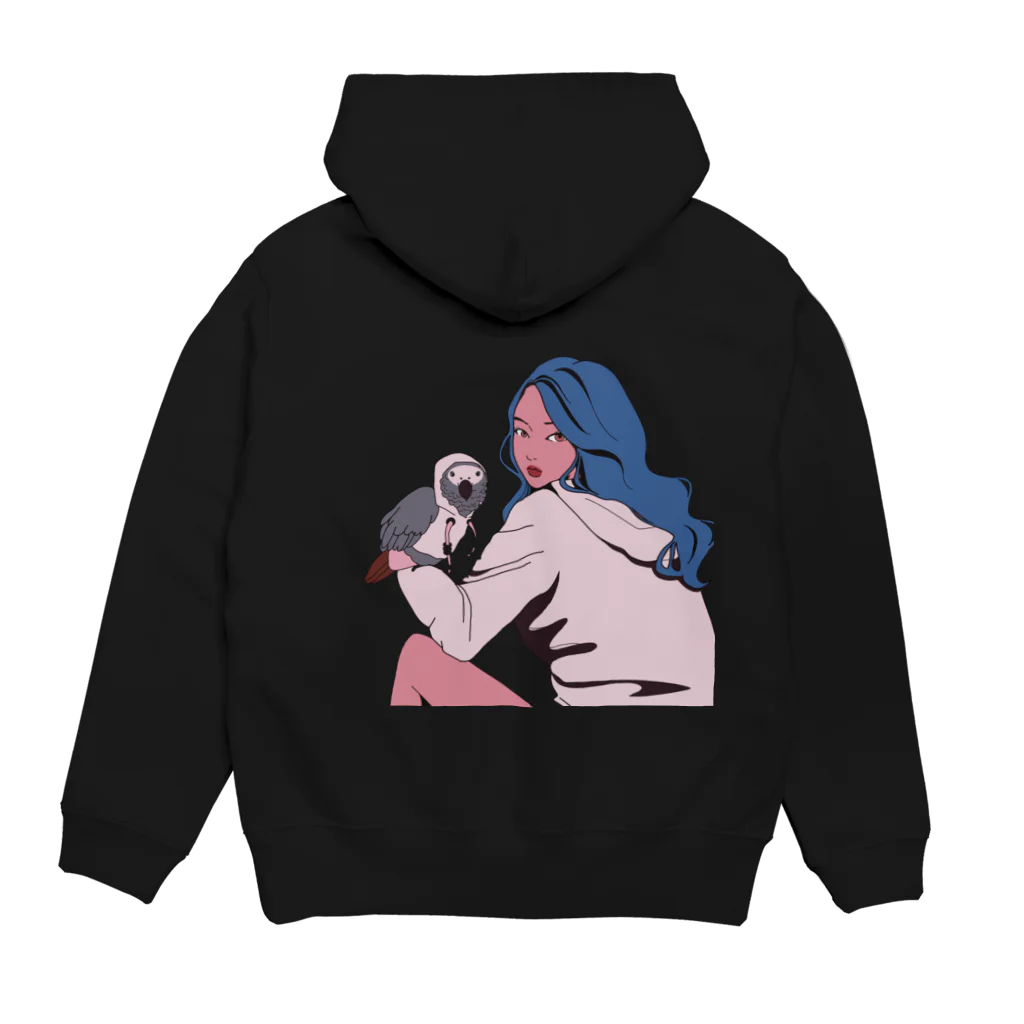 愉快なインコ達の女の子とヨウム Hoodie:back