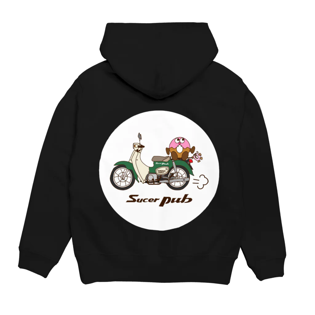 テモアシドーナツ（ドーナツギャング）のバイクとポロロ（プチ） Hoodie:back