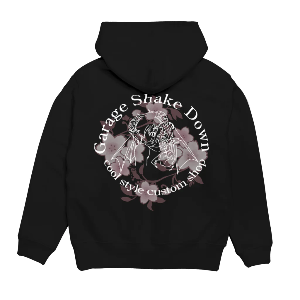 ガレージシェイクダウンの花柄鬼っこ　白文字 Hoodie:back