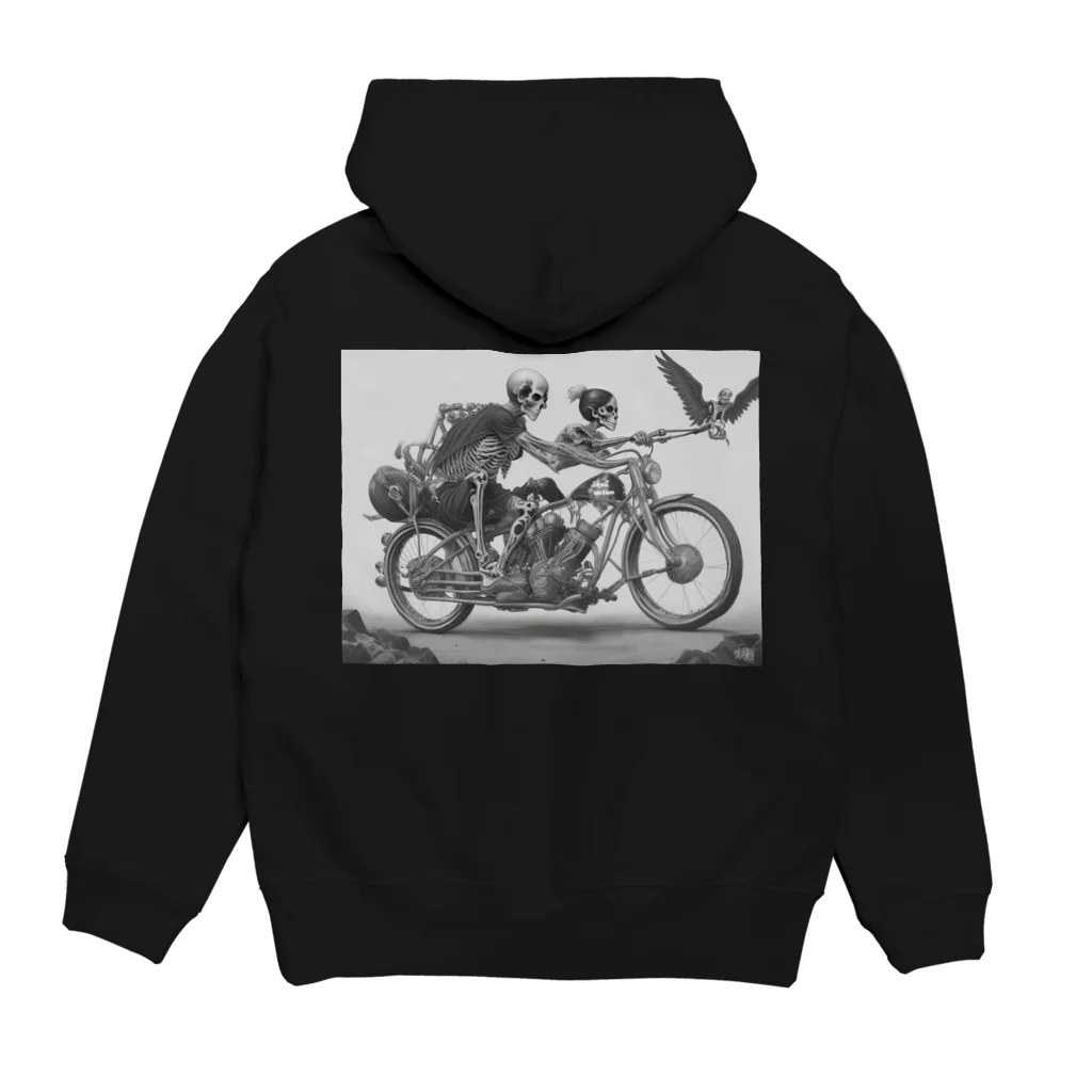 Skull sectionのバイクとドクロ（黒メイン） Hoodie:back