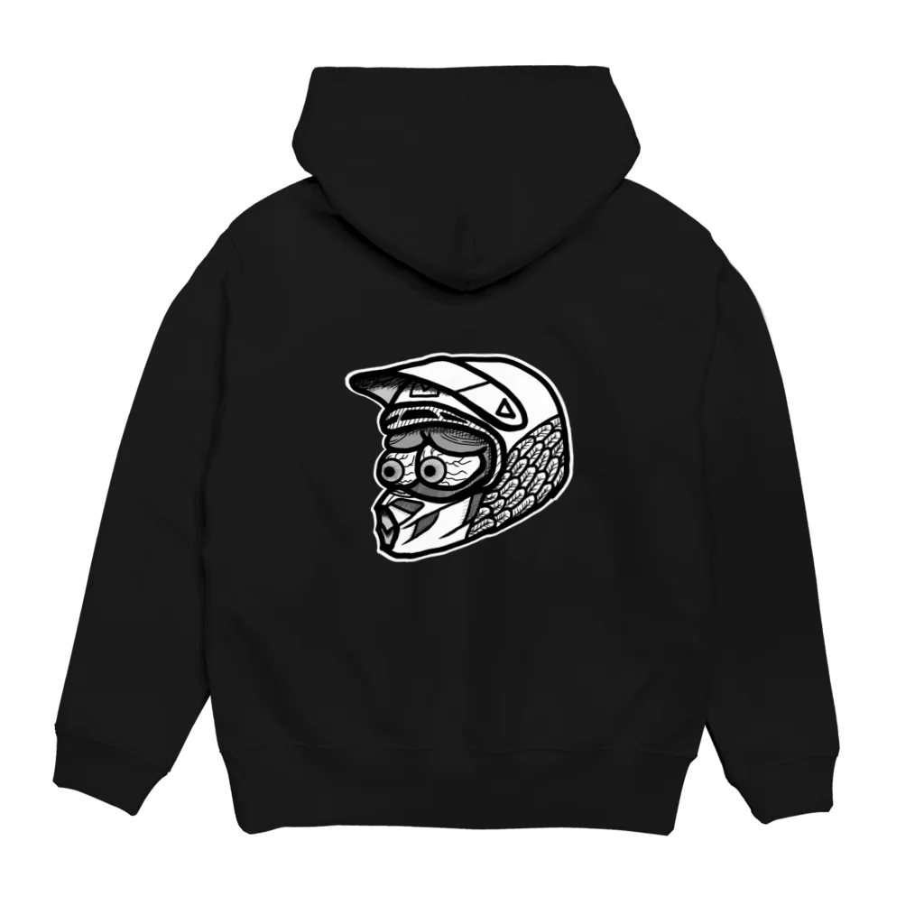 バイク好きのTシャツ屋のオフメットライダー怒(白縁) パーカー Hoodie:back