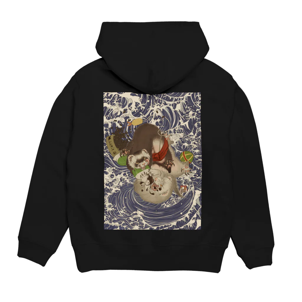 いちごだわし🐹の浮世絵風フェレット Hoodie:back