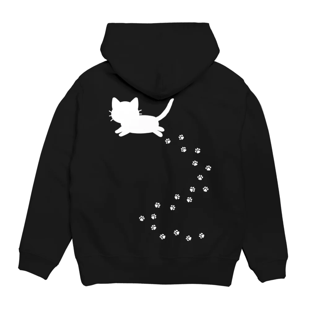 アトリエかのの猫シルエット足あと　白　バックプリント Hoodie:back