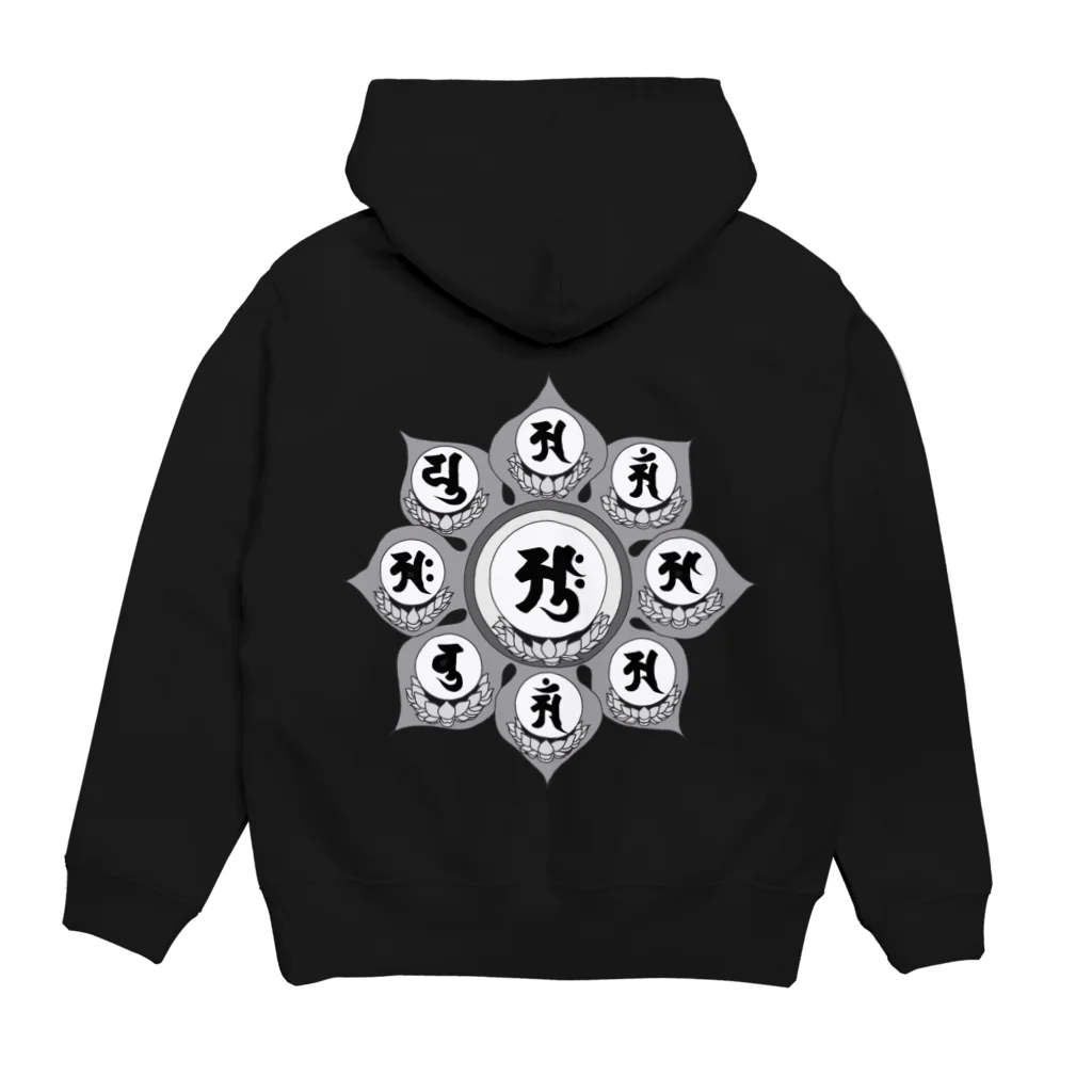 Santih-KAの胎蔵曼荼羅中台八葉院（モノクロ） Hoodie:back