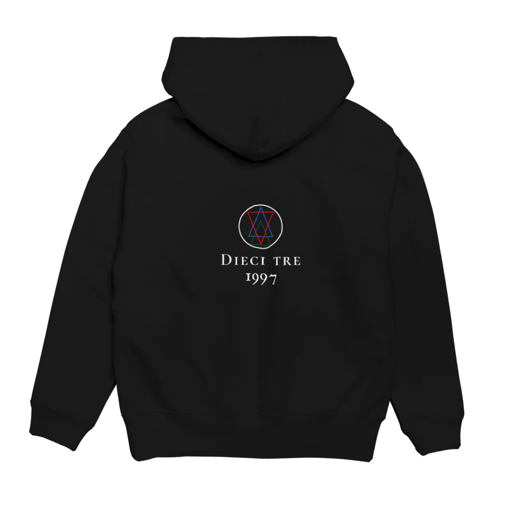 Dieci tre (ディエーチ トレ)のDieci tre 白ロゴ Hoodie:back