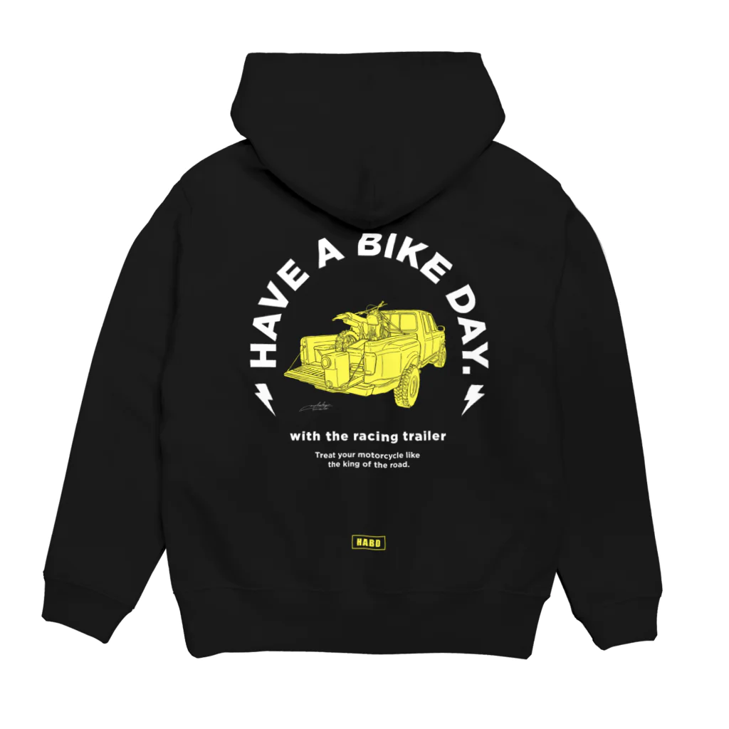 HAVE A BIKE DAY. ＠ SUZURIのHABD Racing trailer #4 White Hoodie:back