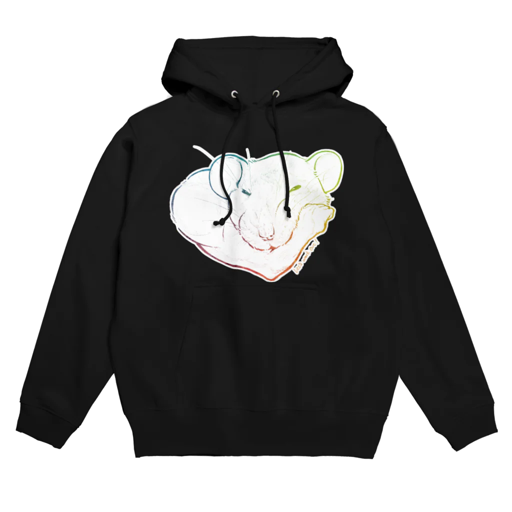 ねずみのおみせ suzuri店のしろちゃんと一緒に筋トレしよう(虹色グラデ) Hoodie