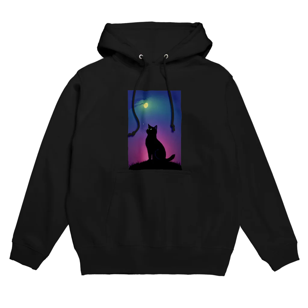 幸運のしっぽの黒猫と不思議な夜 Hoodie