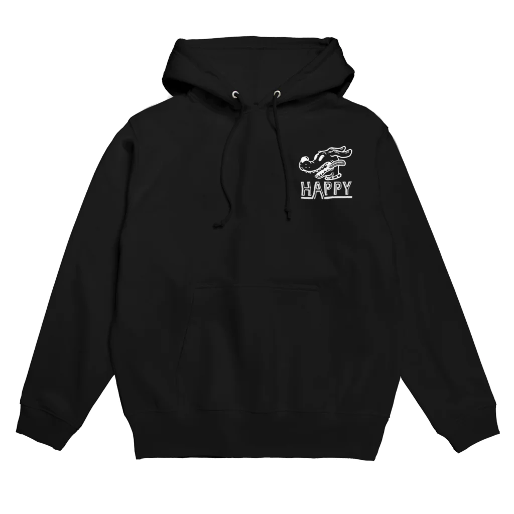 nidan-illustrationのhappy dog -ENJOY- (wite ink) Hoodie