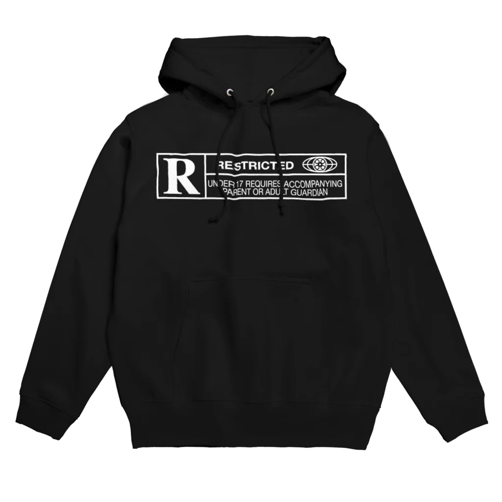 DRIPPEDのR RESTRICTED 白ロゴ Hoodie