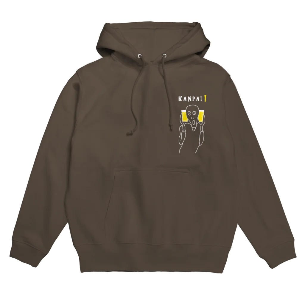 ビールとアート TM-3 Designの名画 × BEER（ムンクの叫び・左胸）白線画 Hoodie