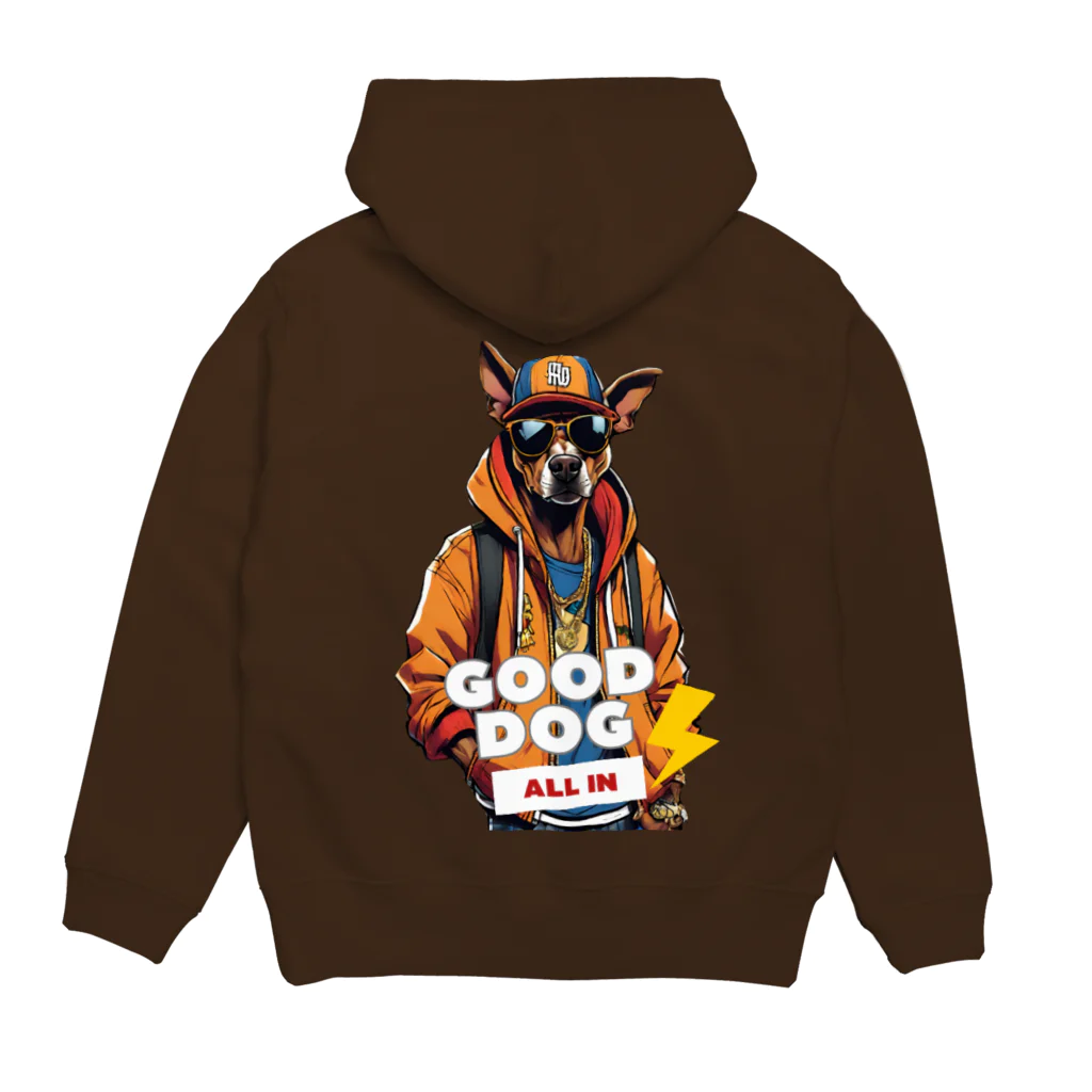 reon-5の「all in good dog」の文字が施されたストリート風デザイン。 Hoodie:back