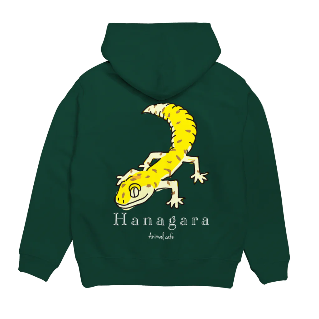 Hanagara animal cafeのモモンガと花柄アニマルカフェのロゴ入り。 Hoodie:back