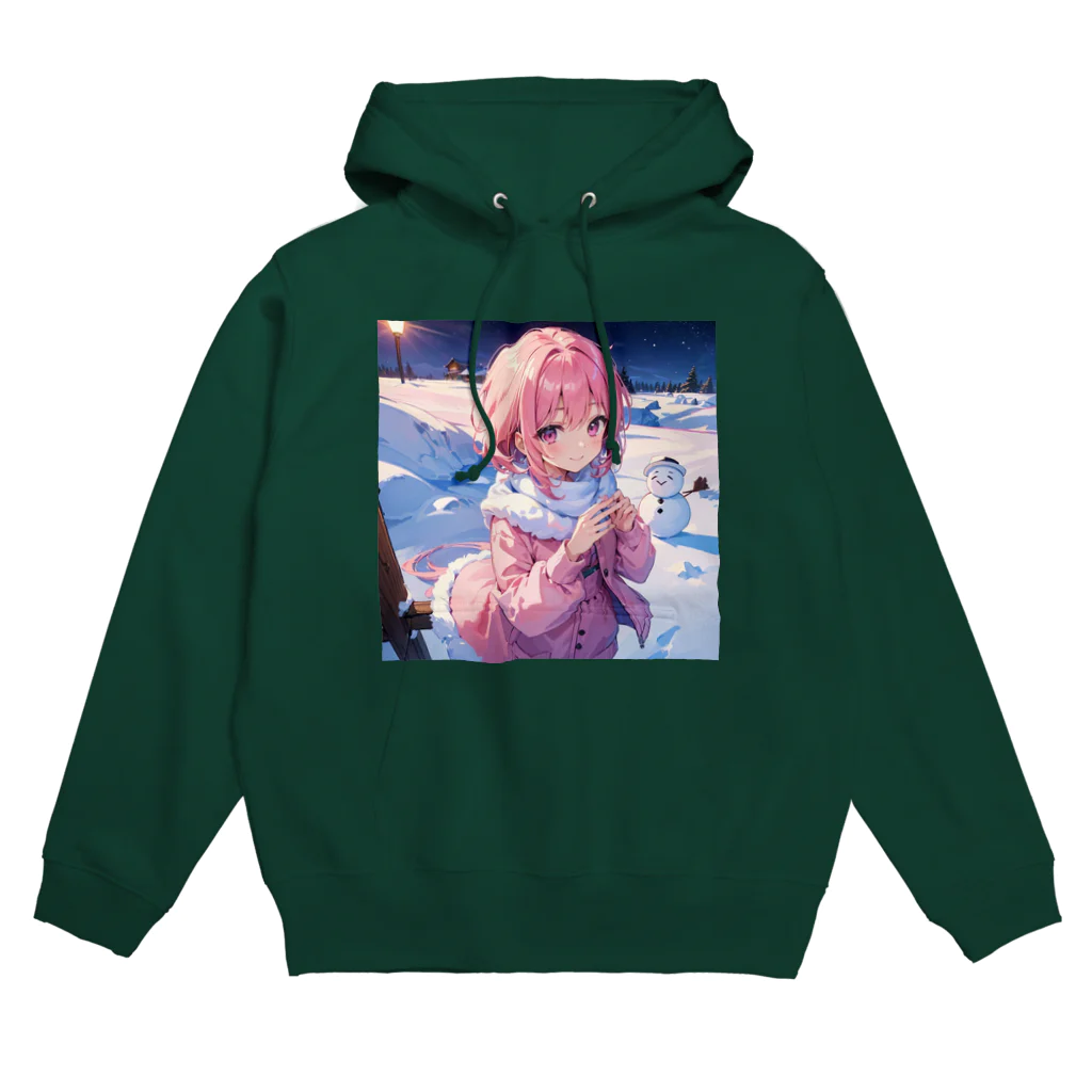 Nemcon Goods Shop [AI Girls🎀]のピンク髪っ娘は雪だるま作りにご満悦!⛄ Hoodie