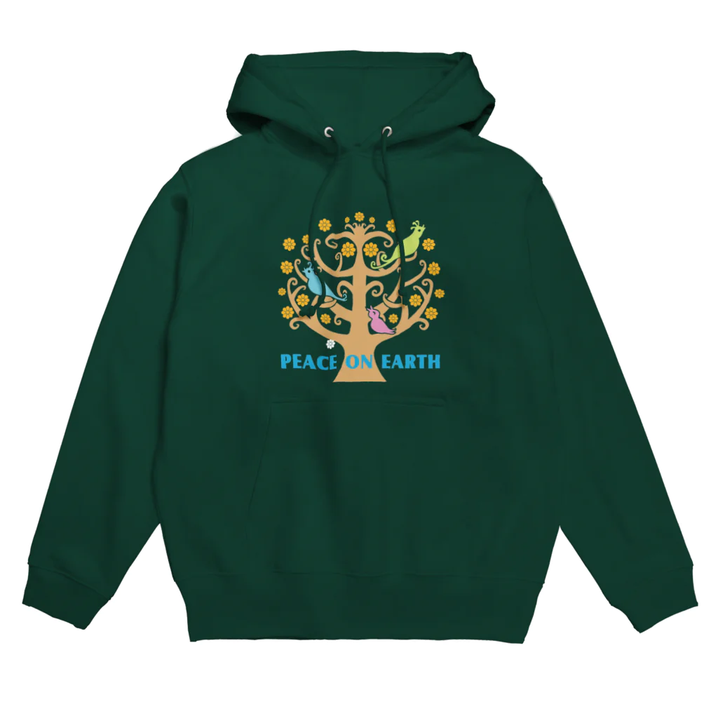 フェザーフレンズの鳥/Peace on Earthツリー Hoodie