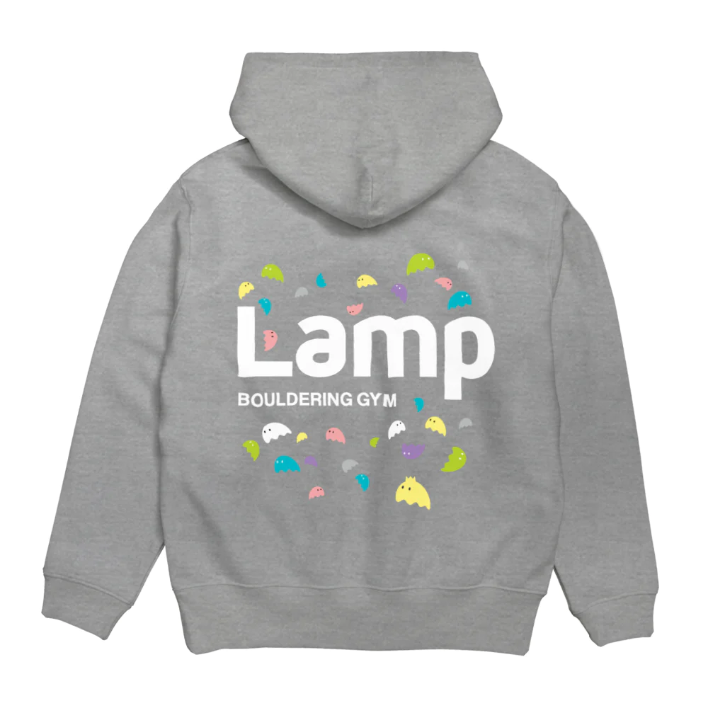 LampPlusBoulderingGYMのLampちゃん白ロゴ パーカーの裏面