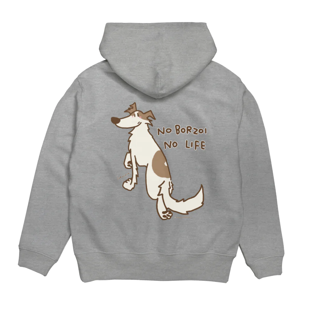 猫とネコ犬のボルゾイ しろ茶 NO BORZOI NOLIFE パーカーの裏面