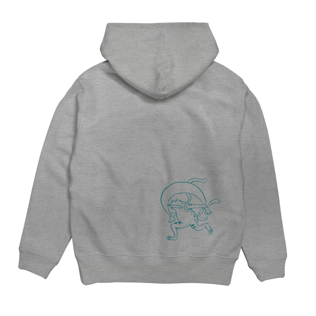 あのこの鳥獣戯画の風神雷神　トルコ石ブルー Hoodie:back