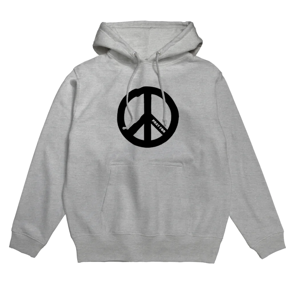 QUQU_WORKSのPRAY FOR PEACE ピースマーク ブラック Hoodie