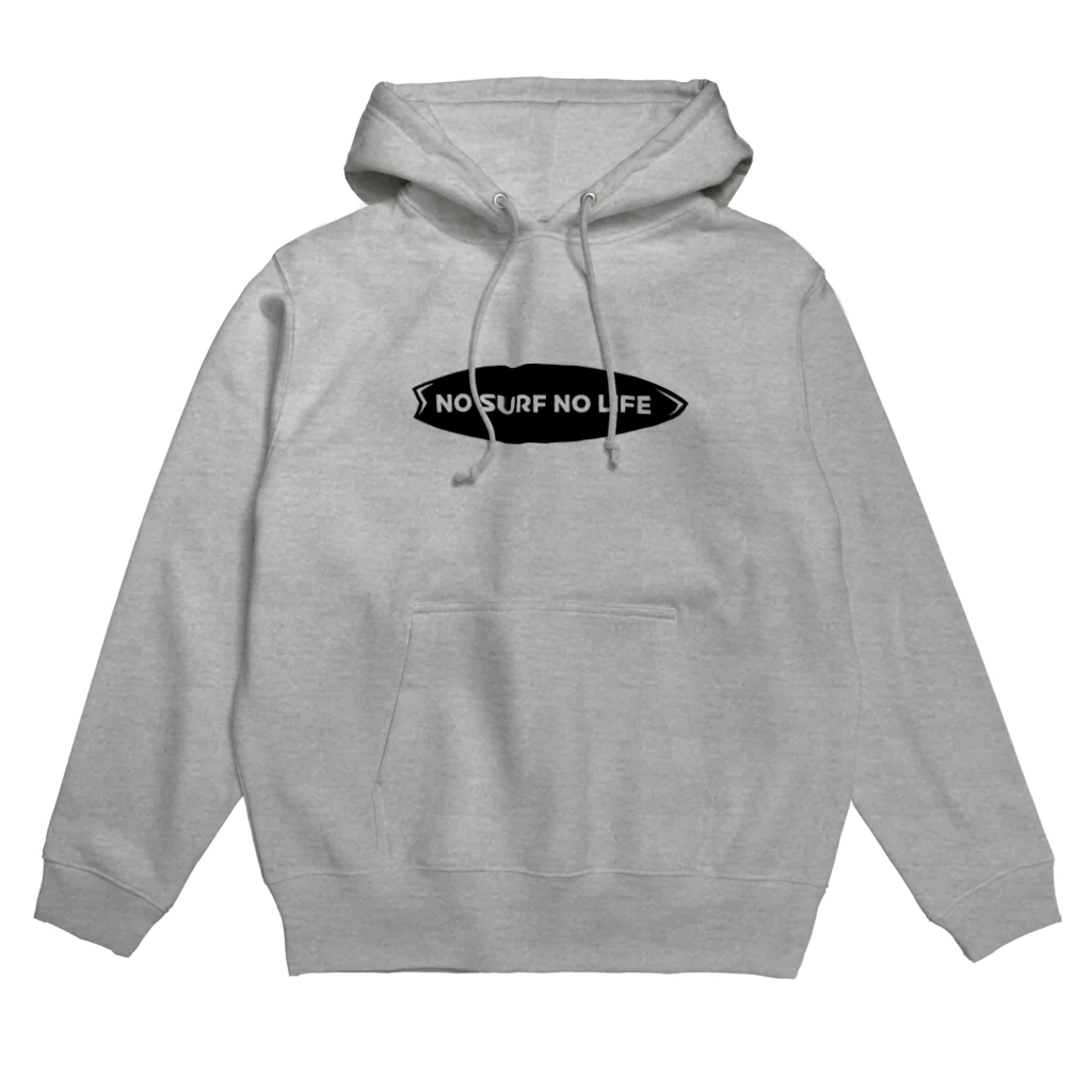 QUQU_WORKSのノーサーフノーライフ サーフボードデザイン ブラック Hoodie