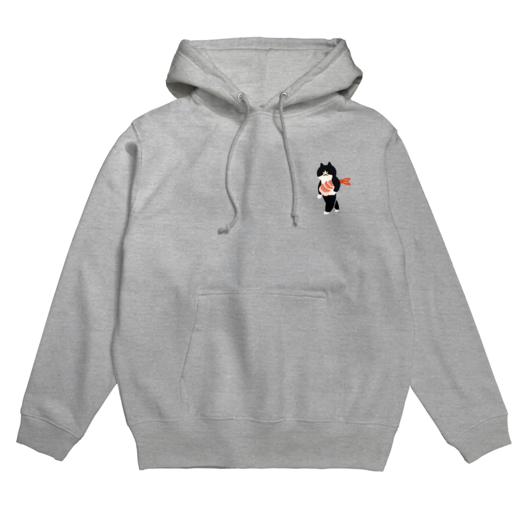 SUIMINグッズのお店の【小】海老の握り寿司を機嫌よく運ぶねこ Hoodie