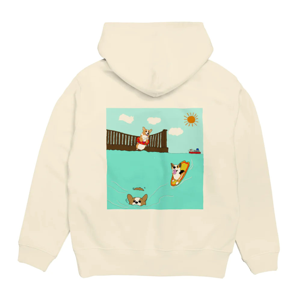 ぼんやりコーギー番長の海だぜコーギー（お色選べます） Hoodie:back