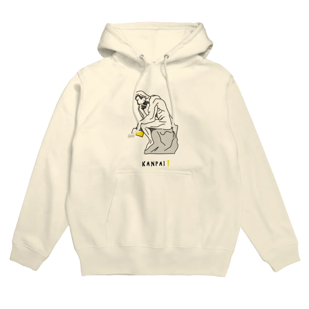 ビールとアート TM-3 Designの彫刻 × BEER（考える人）黒線画 Hoodie