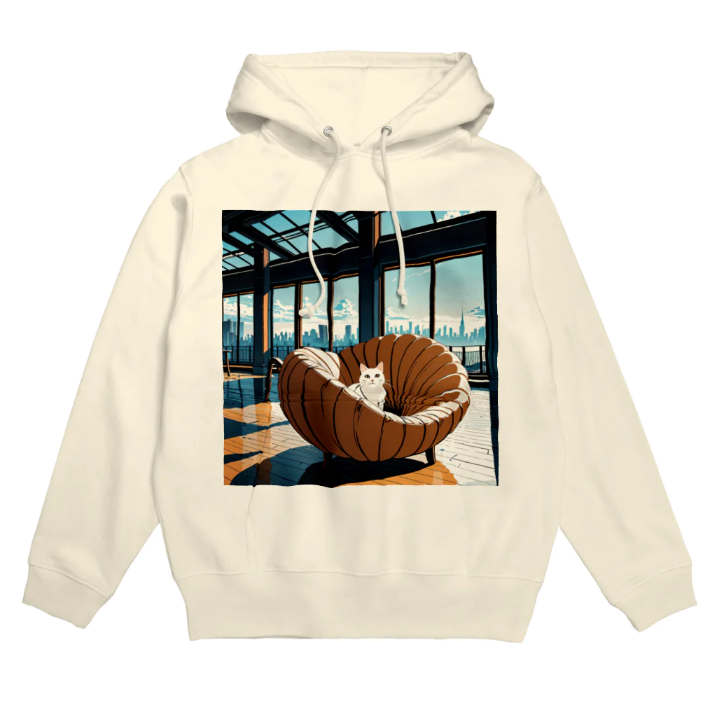 おかづあいのねこちゅうしんのシェルチェア白猫 Hoodie