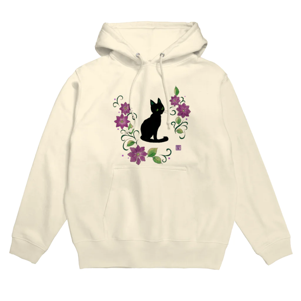 くろねこ倶楽部の【5色】お花とくろねこクレマチス Hoodie