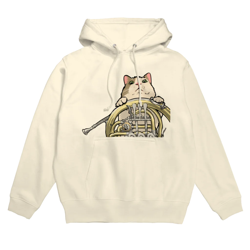 ももねこ工房（　◜◡‾）のホルンからのぞくネコ Hoodie