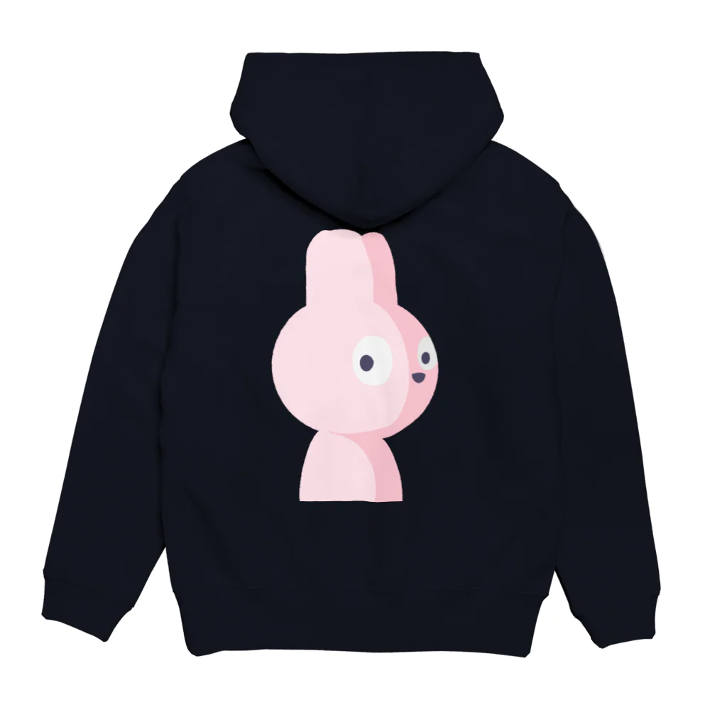 ネズミとネコとたまにウサギのグッズの後ろにピンクのウサギ Hoodie:back