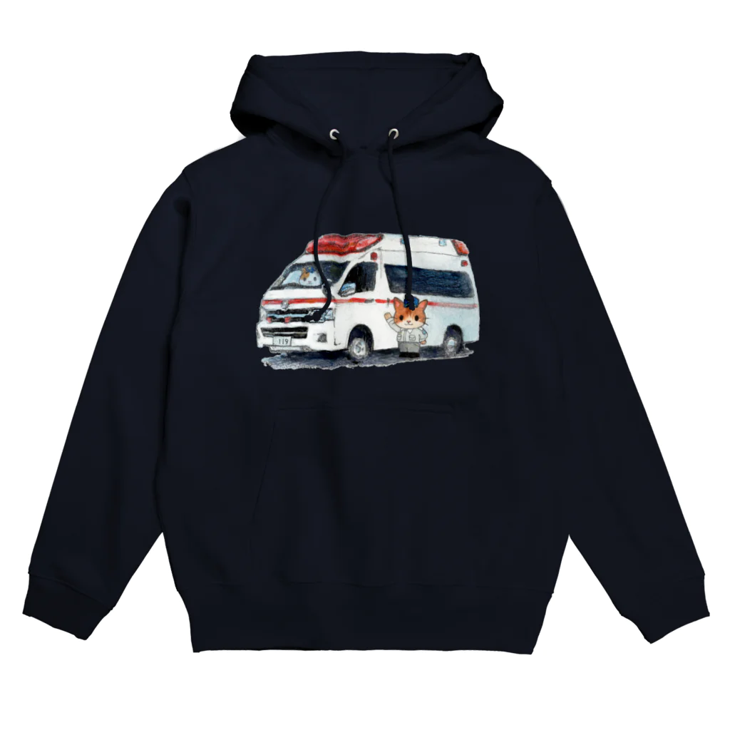 消防 と ねこちゃんの救急車と救急隊のにゃんこ Hoodie