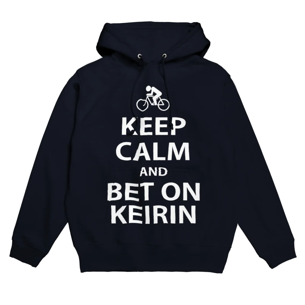 しょぼい雑貨店のKEEP CALM AND BET ON KEIRIN ネイビー パーカー / 前面プリント パーカー