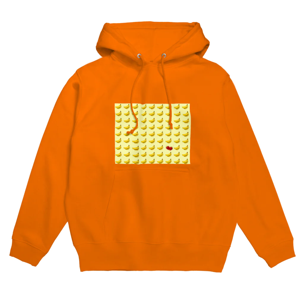 yukoymの総柄バナナひとつだけいちご　ファブリックイエロー Hoodie