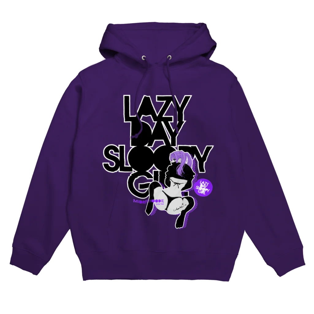 loveclonesのLAZY DAY SLOOPY GIRL 0574 ブラックフーディー女子 エロポップ ロゴ Hoodie