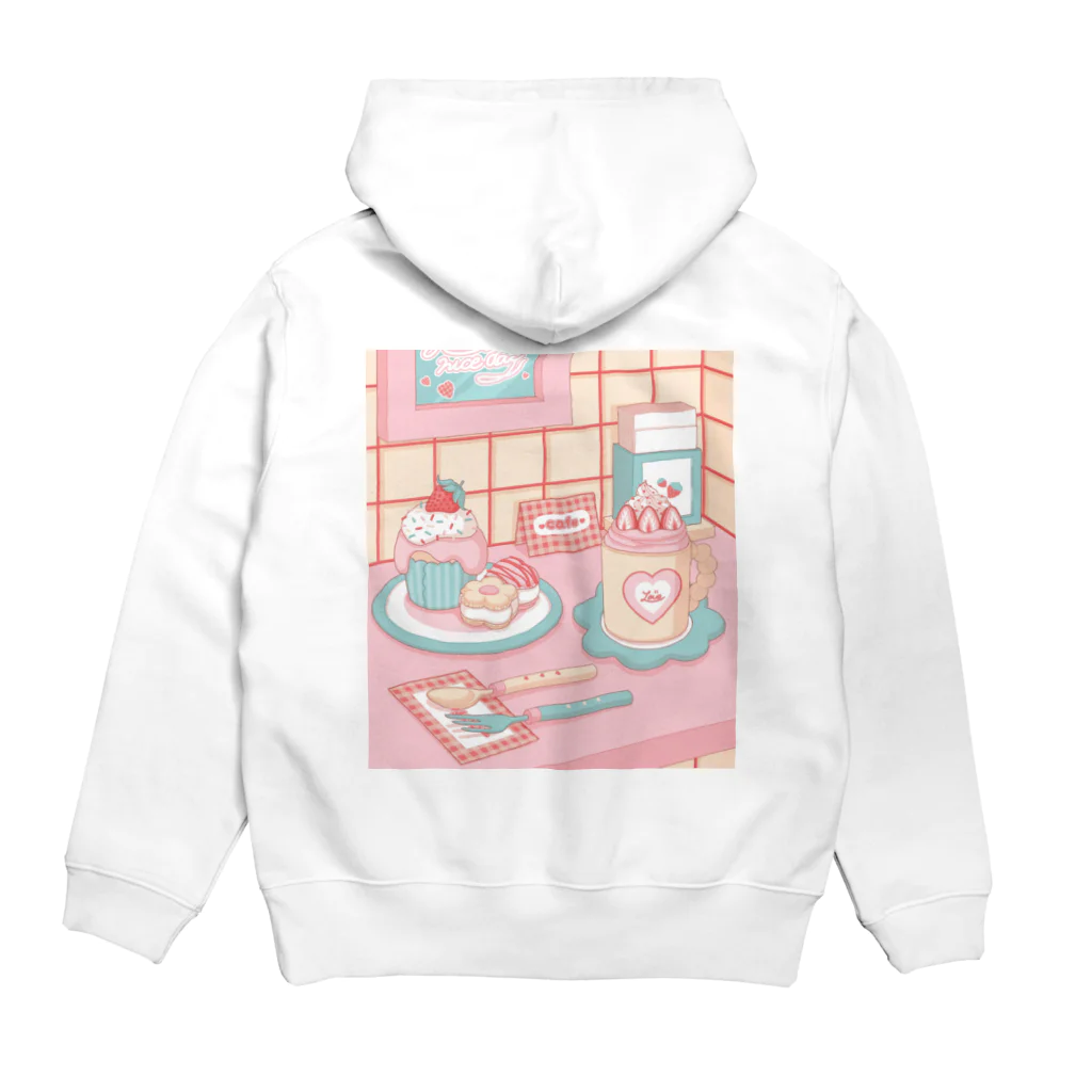 ねこぽた。の【ﾊﾞｯｸﾌﾟﾘﾝﾄ】cafe🍓❤️ Hoodie:back