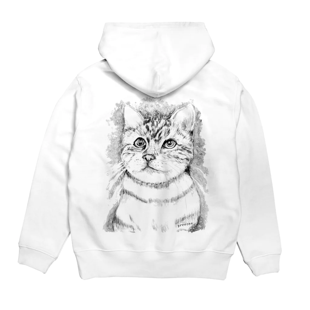 greetenのアート猫　モノクロ　 Hoodie:back