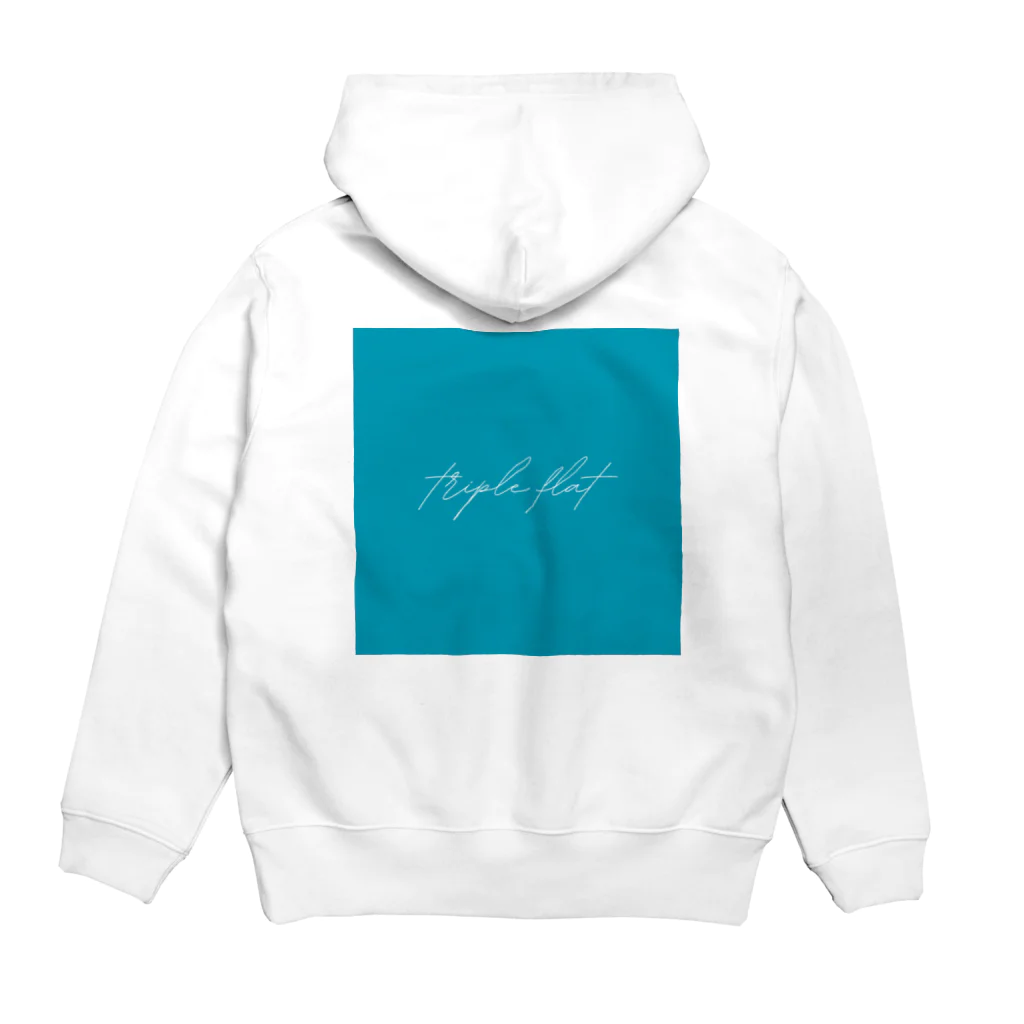 ♭♭♭(トリプルフラット)の英字ロゴ（ブルー） Hoodie:back