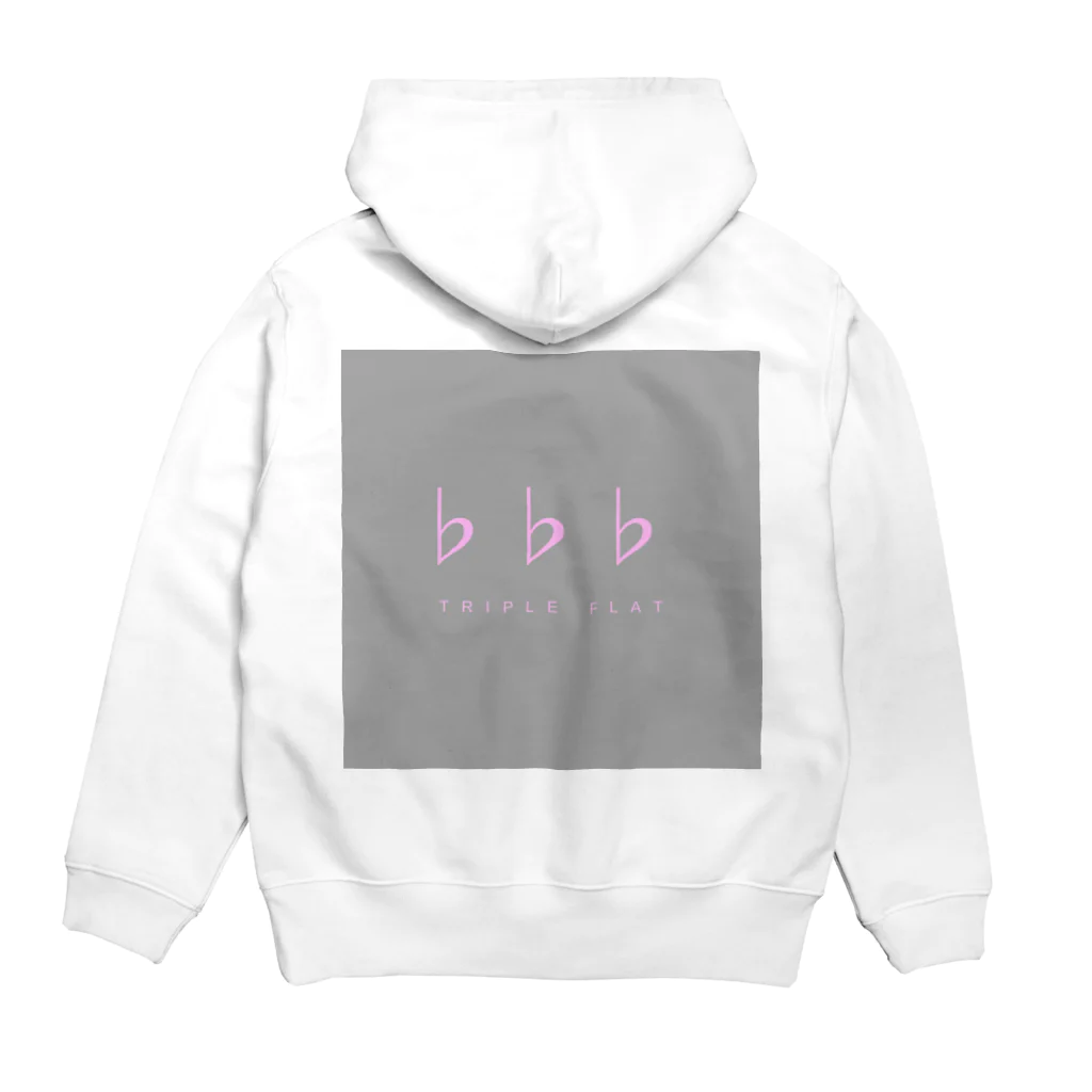 ♭♭♭(トリプルフラット)のピンク字（背景グレー） Hoodie:back