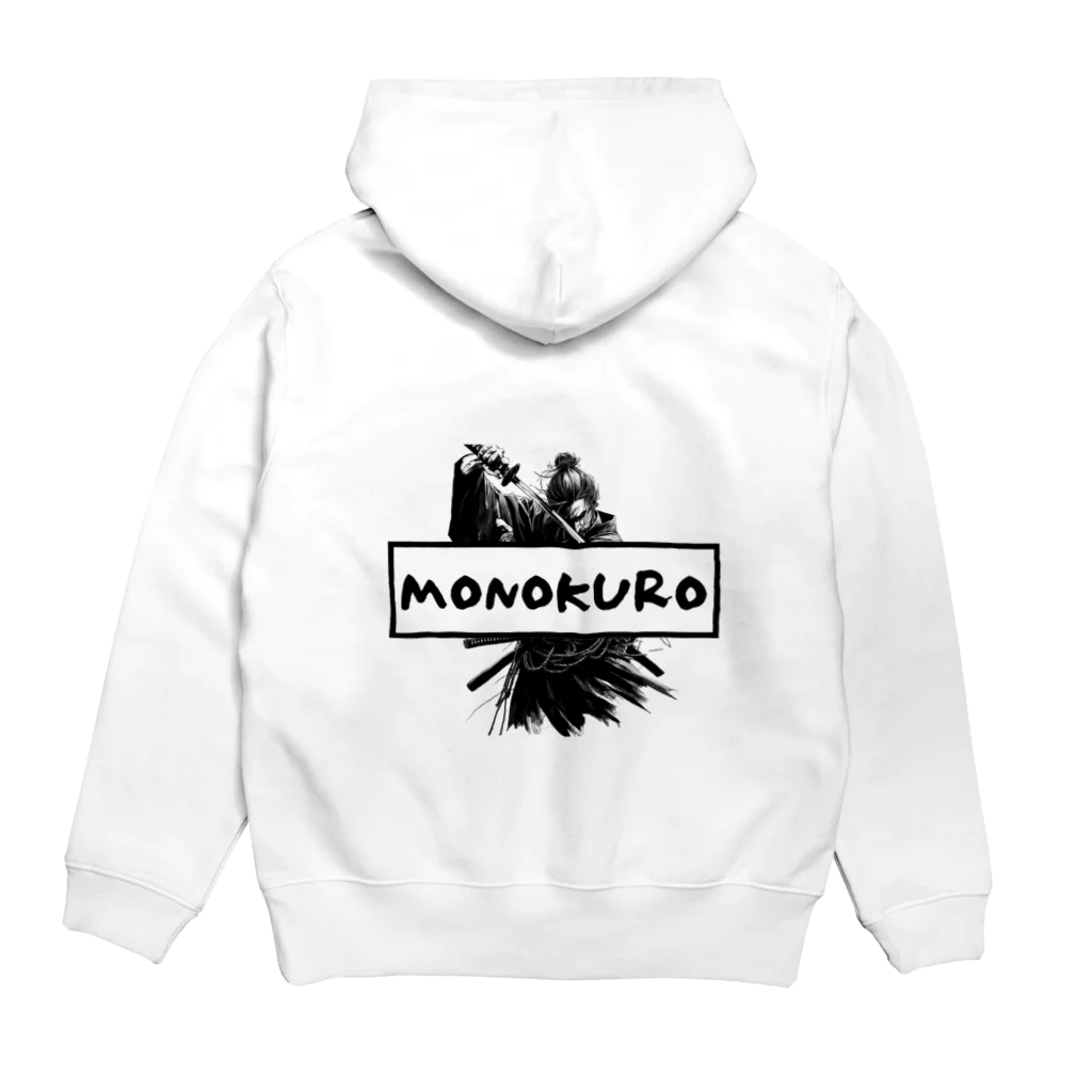 monokuroショップ　　rakiasawatariのmonokuroロゴ　侍　背面プリントパーカー パーカーの裏面