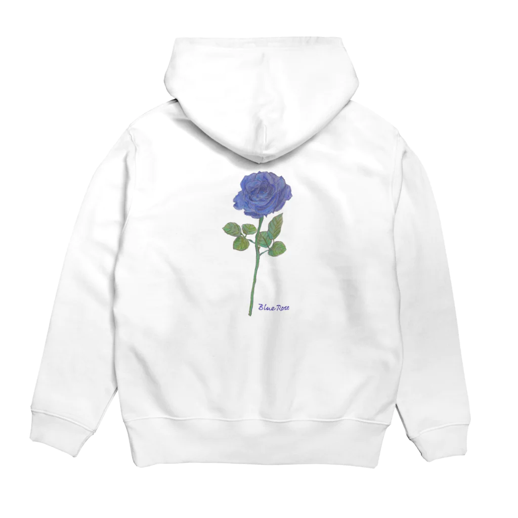 水色プリントの夢叶う青い薔薇 Hoodie:back